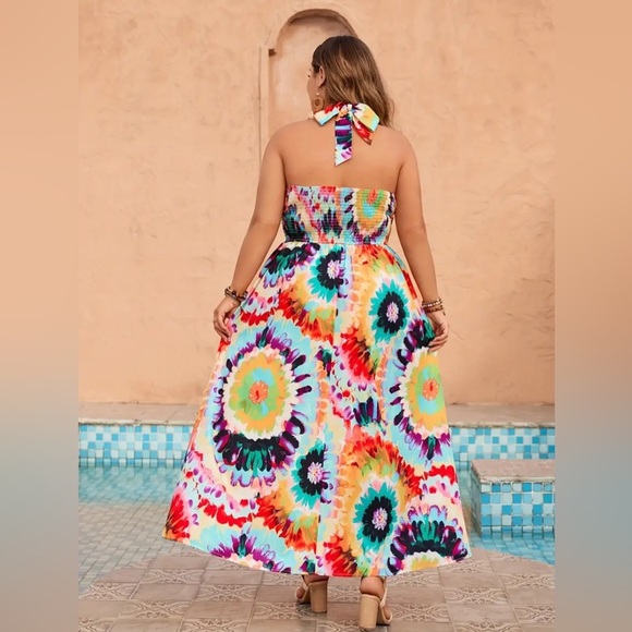 🌟Host Pick🌟NIP-Plus Size Tie Dye Print Cross Front Halter Dress - Picture 4 of 4